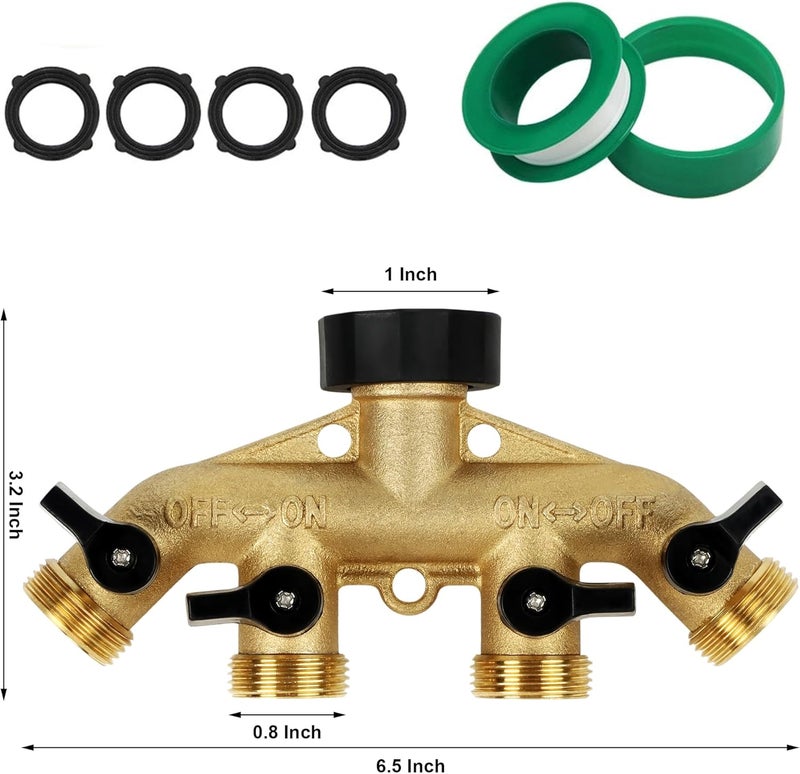 Lifynste 4 Way Brass Hose Splitter, 3/4" Brass Hose Faucet Manifold, Garden Hose Adapter Connector - Image 2